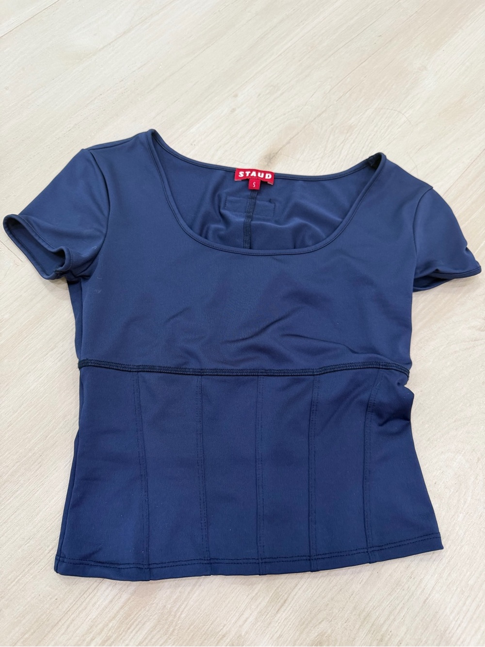 STAUD Navy Scoop-Neck Short Sleeve Top